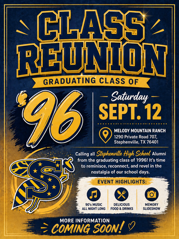 SHS Class of 1996 Reunion Melody Mountain Ranch Saturday September 12, 2026